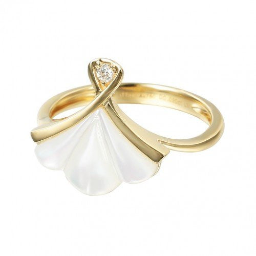 ATTILIO 18K黃色黃金珍珠貝母鑽石戒指(東方炫映-扇子) 1pc