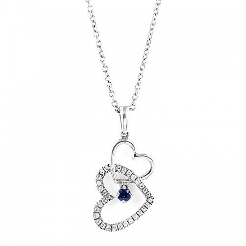 Coronet 冠玲瓏 SS925純銀鋯石雙心項鍊 1pc